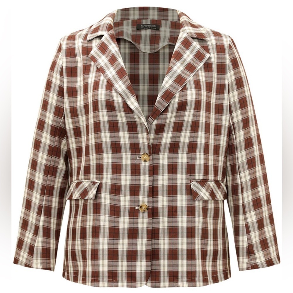 BloomChic Plus 6XL Plaid Button Through Flap Pocket Blazer us30